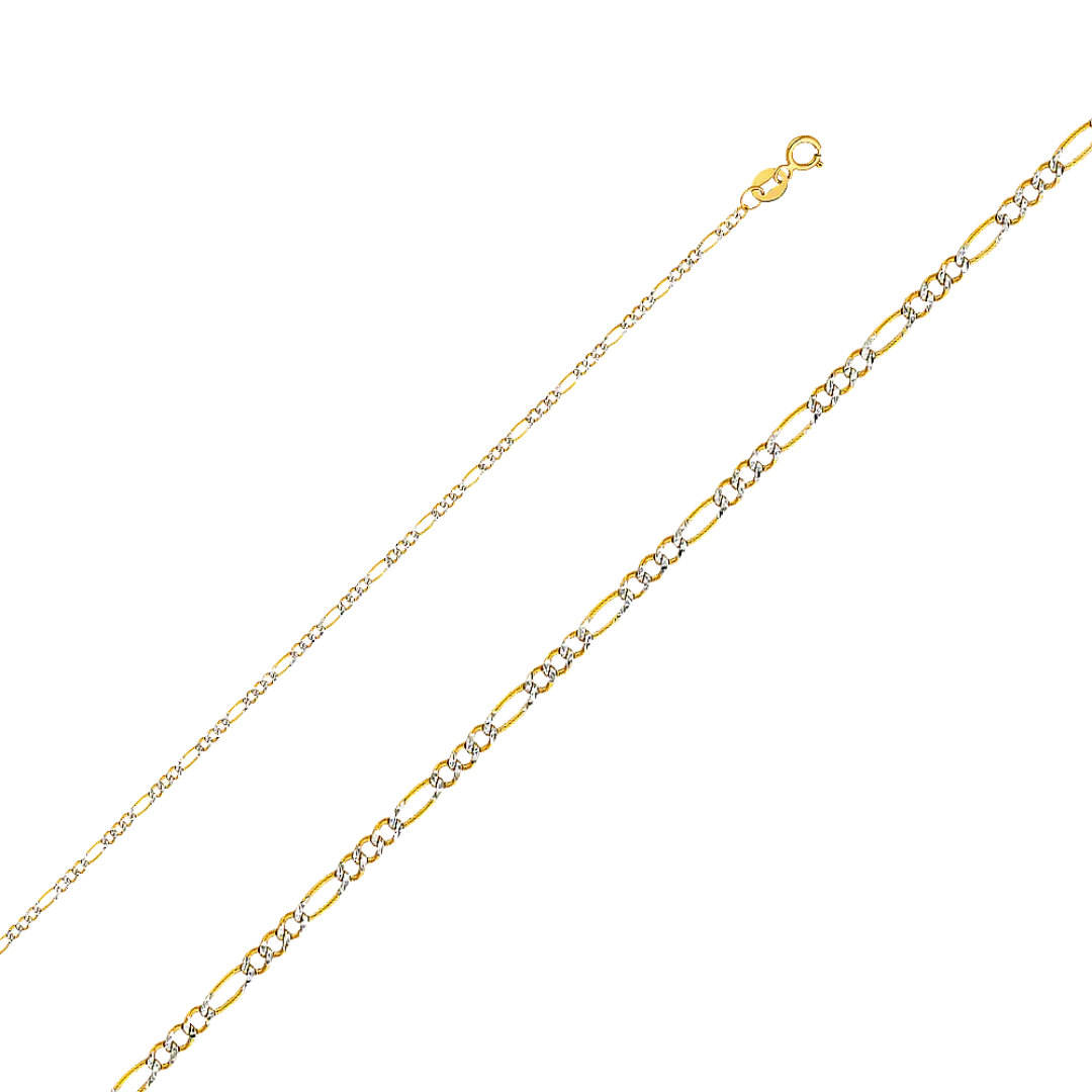 Figaro White Pave Chain - 14k Yellow Gold 1.8mm