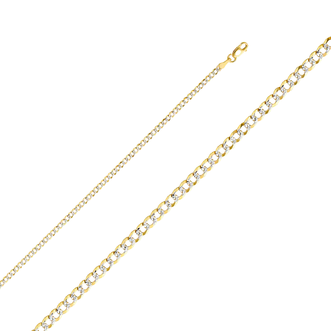 Cuban White Pave Chain - 14k Yellow Gold 2.7mm