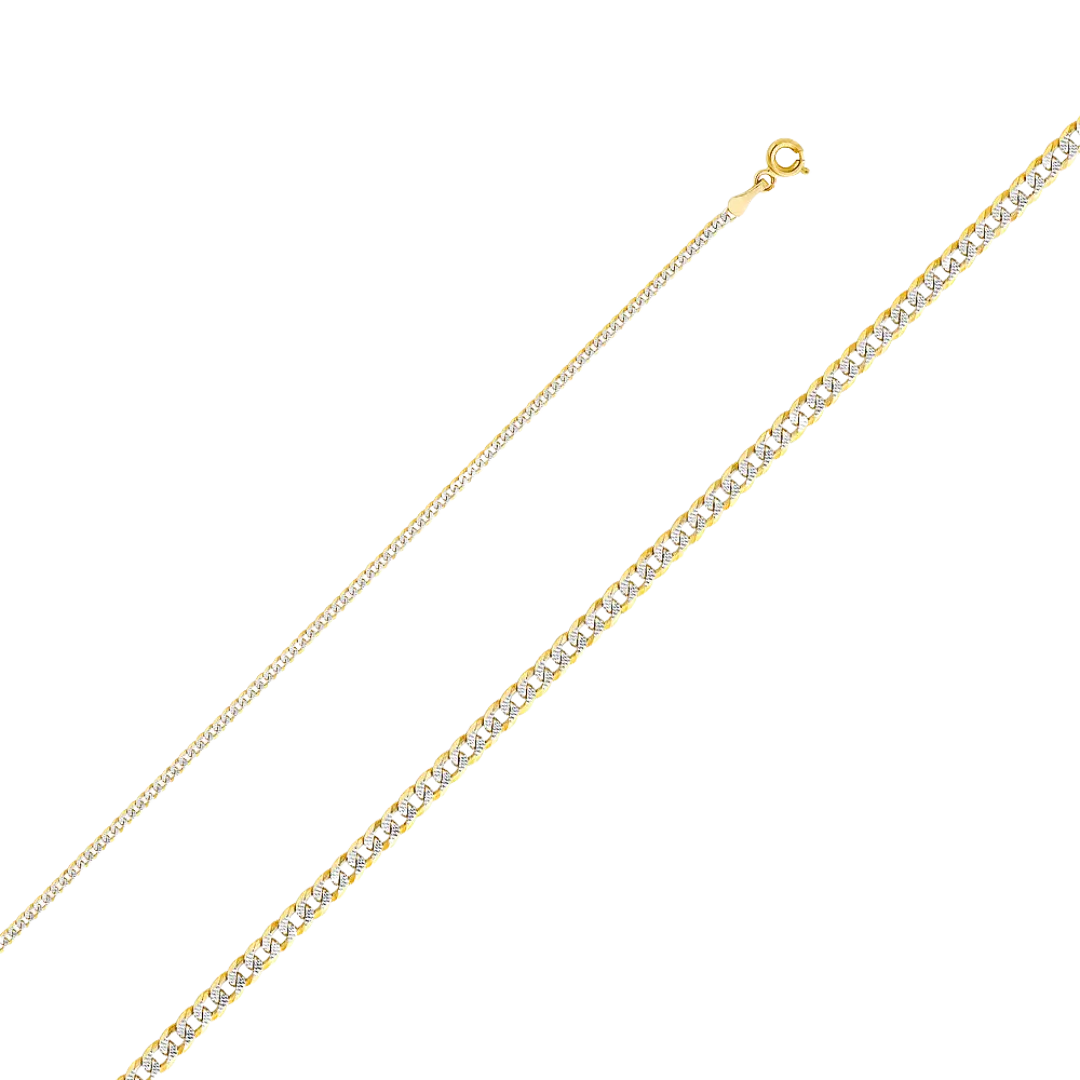 Cuban White Pave Chain - 14k Yellow Gold 2.2mm