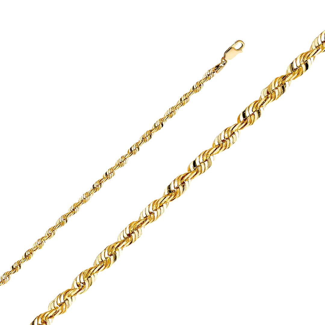 Solid Super Light Rope Chain - 14k Yellow Gold 4mm