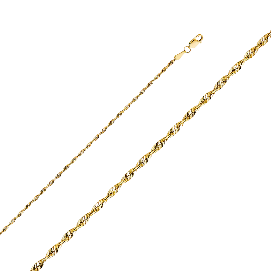 Solid Super Light Rope Chain - 14k Yellow Gold 2.3mm