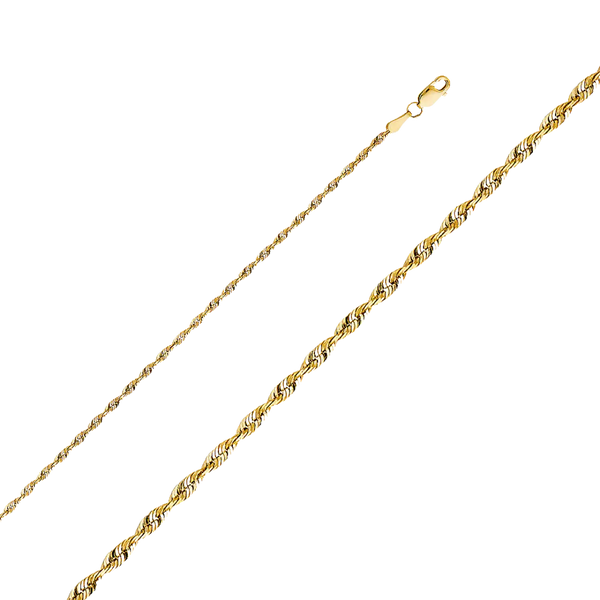 Solid Super Light Rope Chain - 14k Yellow Gold 2.3mm