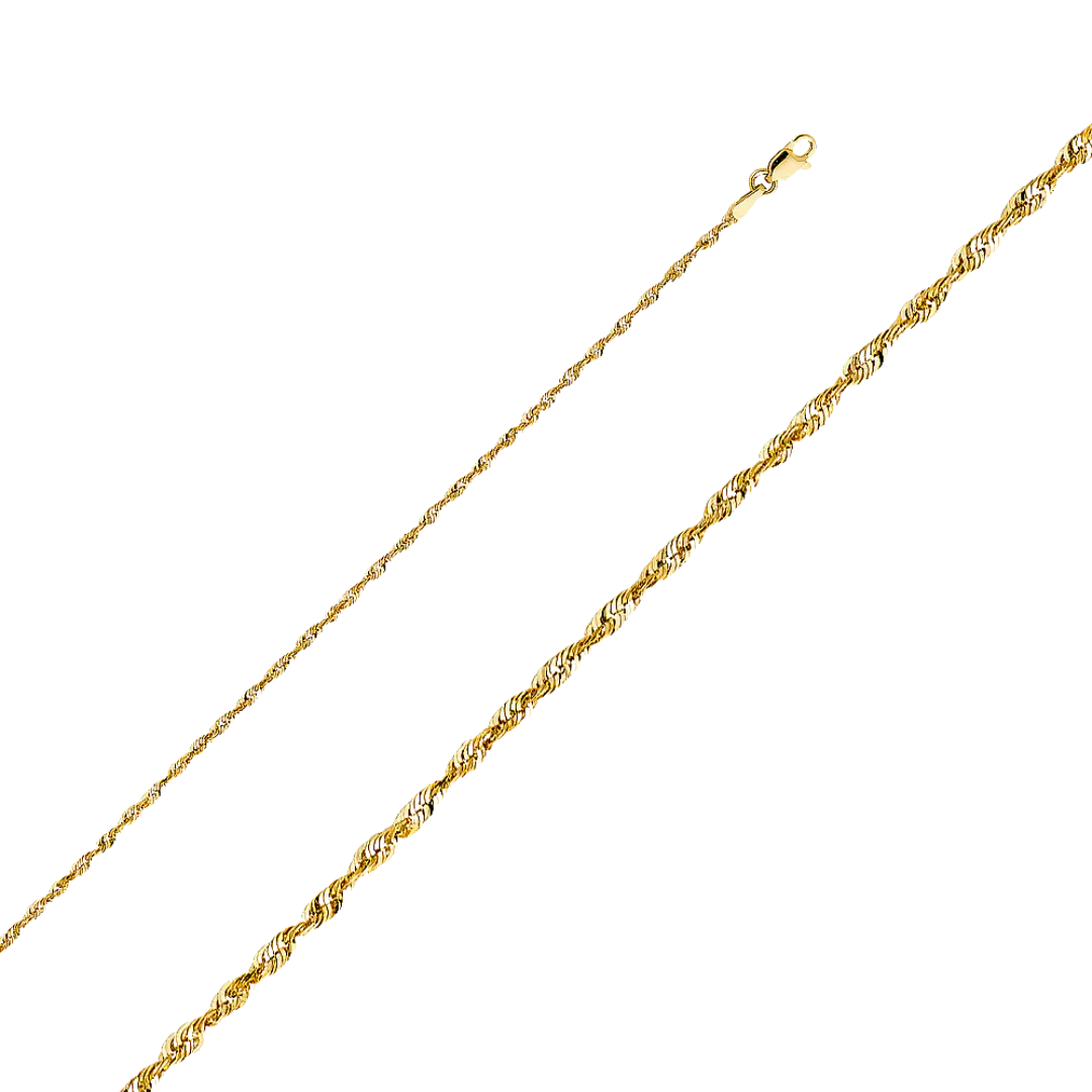 Solid Super Light Rope Chain - 14k Yellow Gold 1.9mm