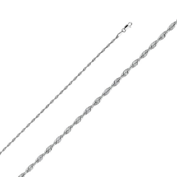 Solid Super Light Rope Chain - 14k White Gold 2.3mm