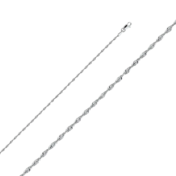 Solid Super Light Rope Chain - 14k White Gold 1.9mm