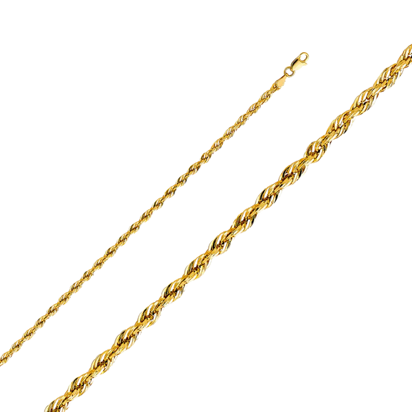 Open Hollow Rope Chain - 14k Yellow Gold 2.7mm