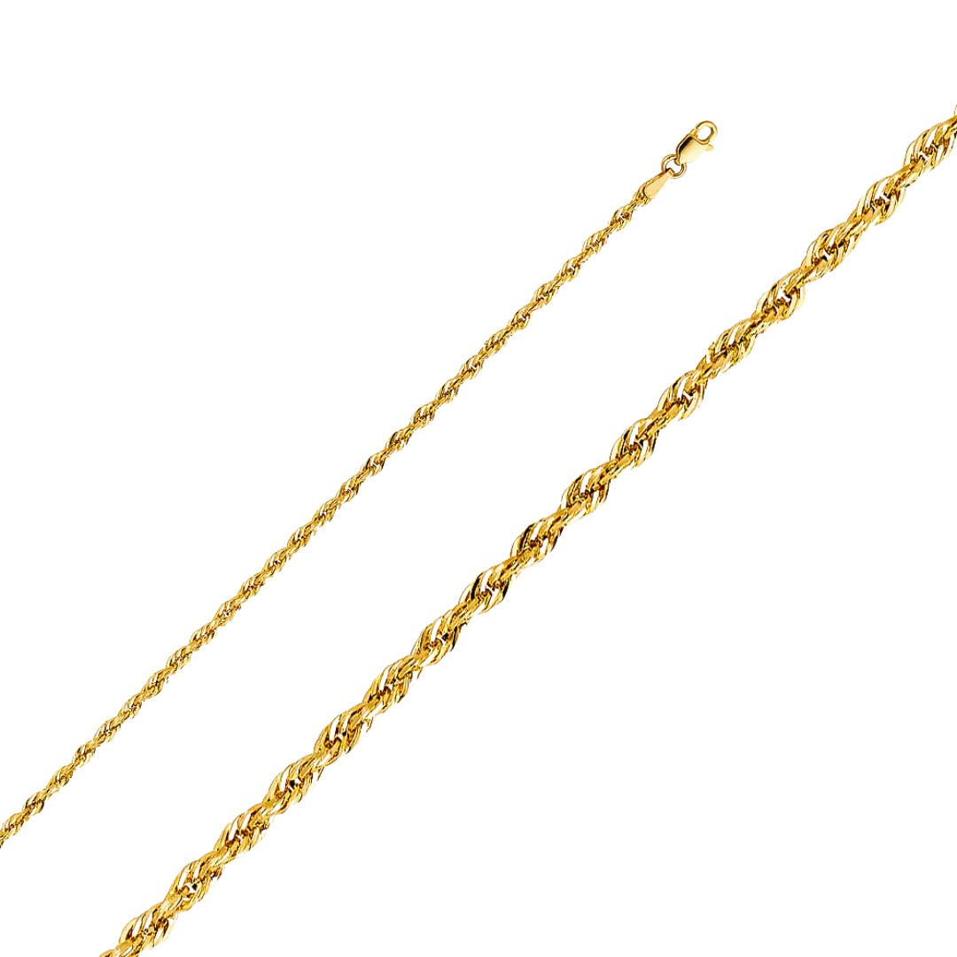 Open Hollow Rope Chain - 14k Yellow Gold 2.2mm