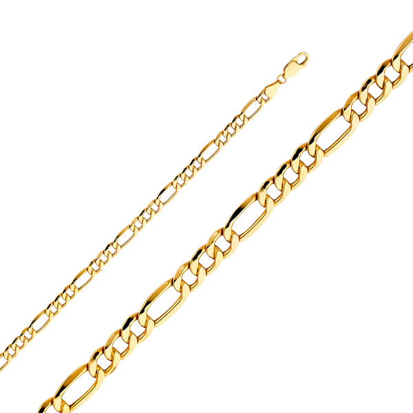 Bevelled Figaro Chain - 14k Yellow Gold 5.1mm