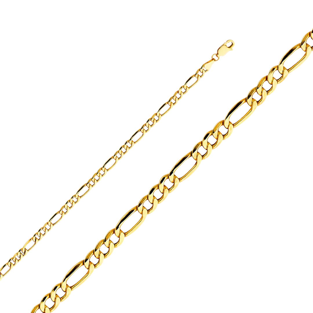 Bevelled Figaro Chain - 14k Yellow Gold 4.1mm