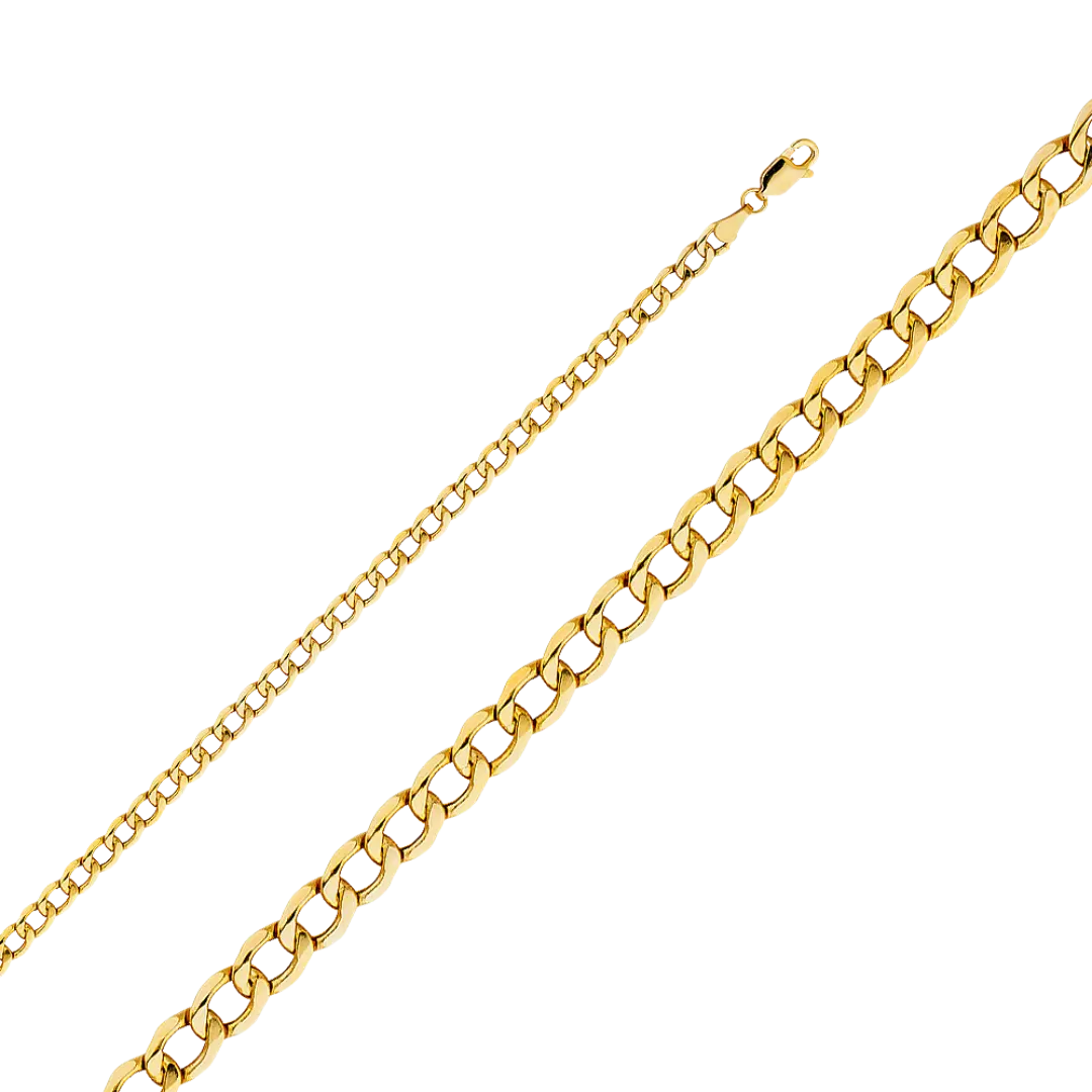 Hollow Bevelled Curb Chain - 14k Yellow Gold 4.3mm