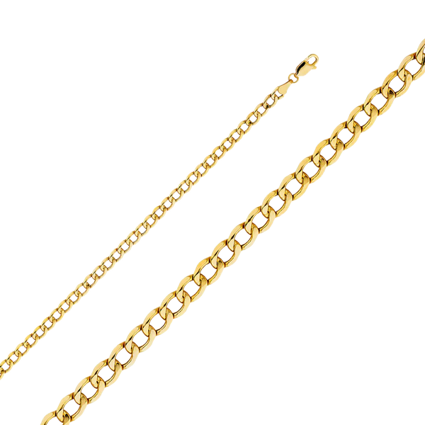 Hollow Bevelled Curb Chain - 14k Yellow Gold 4.3mm