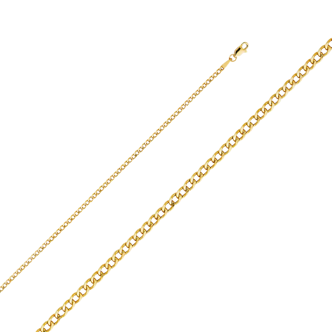 Hollow Bevelled Curb Chain - 14k Yellow Gold 2.4mm