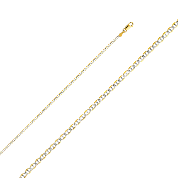 Flat Mariner White Pave Chain - 14k Yellow Gold 2.0mm