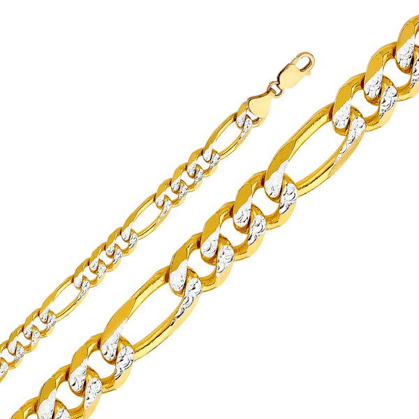 Figaro White Pave Chain - 14k Yellow Gold 9.5mm