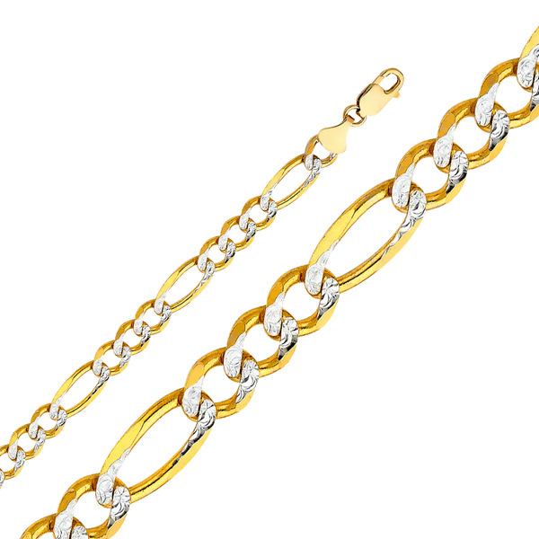 Figaro White Pave Chain - 14k Yellow Gold 8.6mm