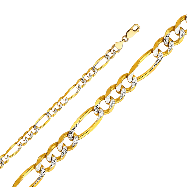 Figaro White Pave Chain - 14k Yellow Gold 6.9mm