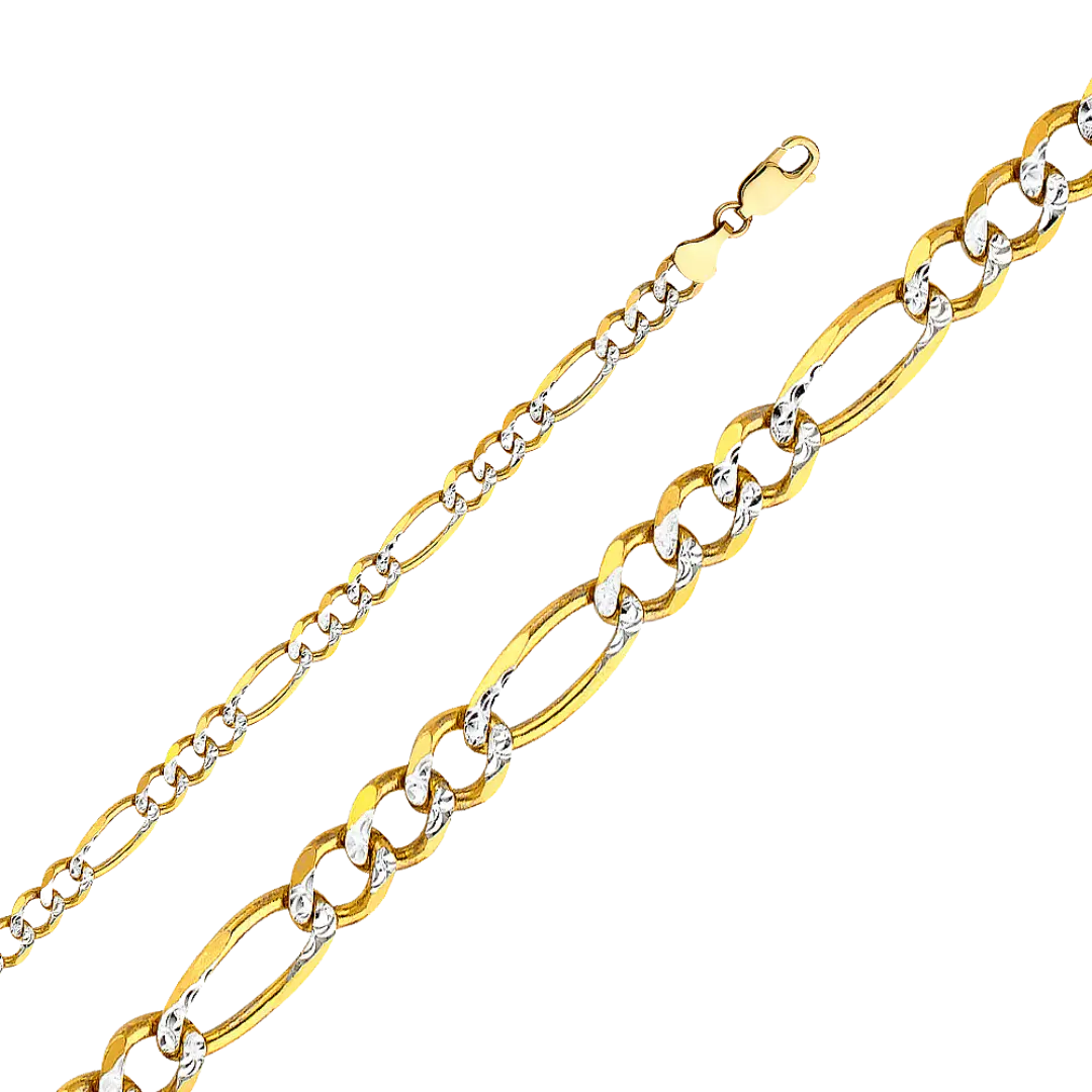 Figaro White Pave Chain - 14k Yellow Gold 6mm