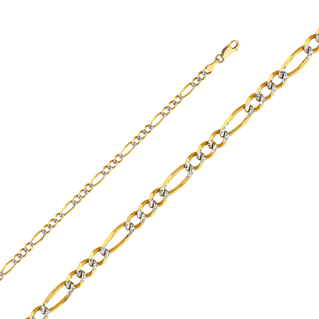 Figaro White Pave Chain - 14k Yellow Gold 4mm