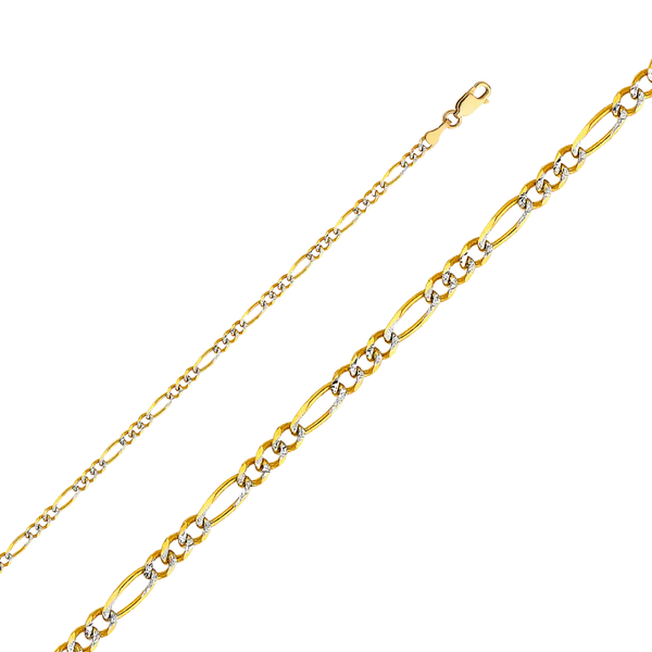 Figaro White Pave Chain - 14k Yellow Gold 3.1mm