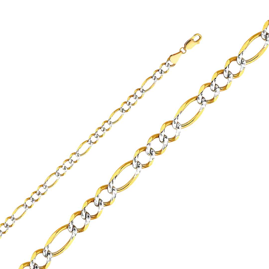 Figaro Open Light White Pave Chain - 14k Yellow Gold 5.6mm