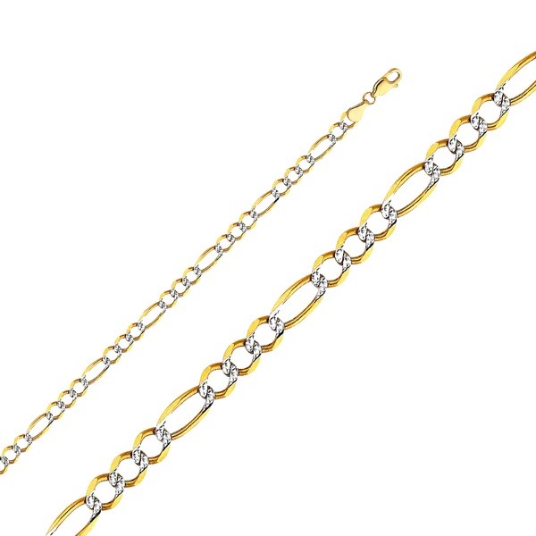 Figaro Open Light White Pave Chain - 14k Yellow Gold 4.7mm