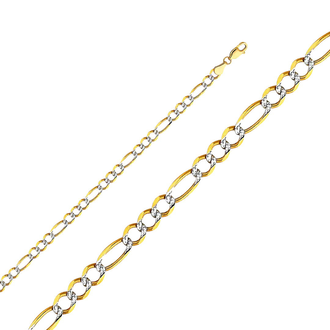 Figaro Open Light White Pave Chain - 14k Yellow Gold 4.7mm