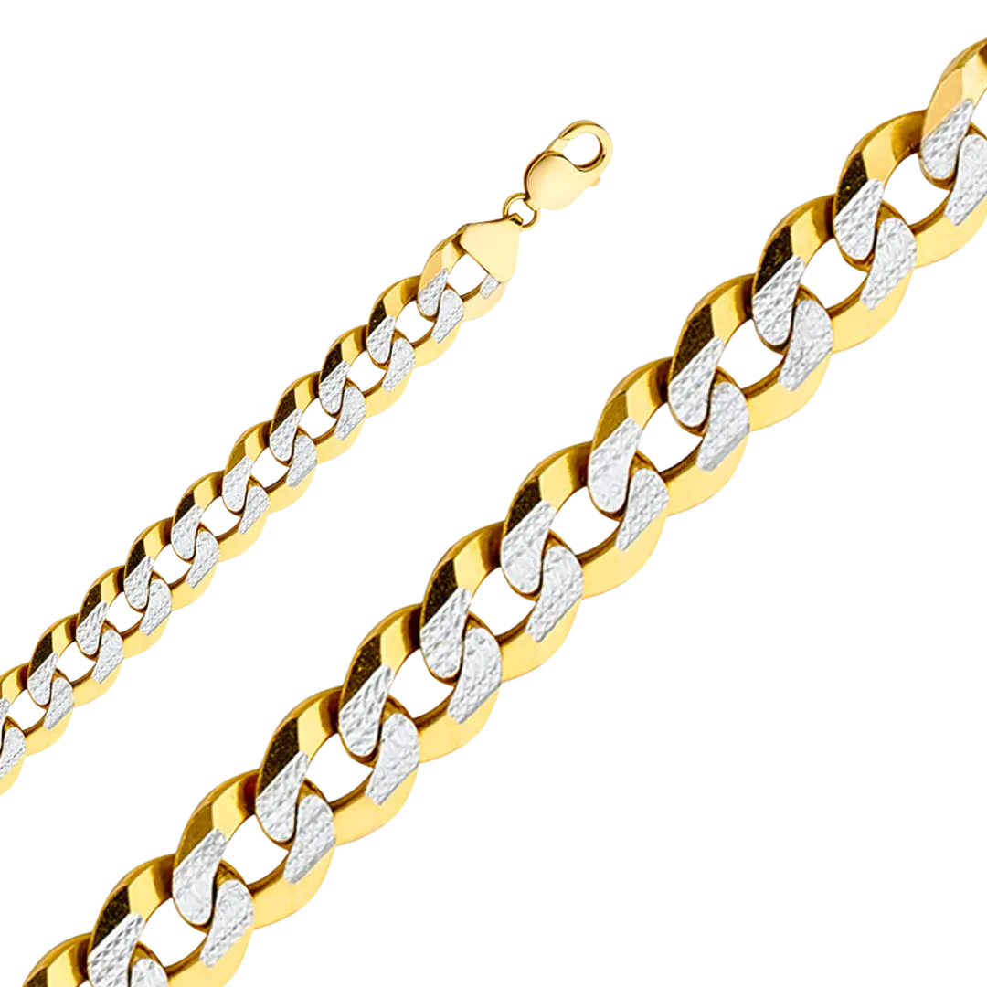 Cuban White Pave Chain - 14k Yellow Gold 14mm