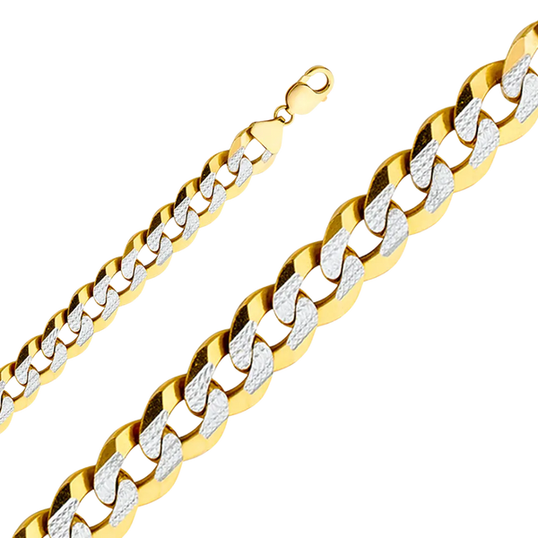 Cuban White Pave Chain - 14k Yellow Gold 14mm