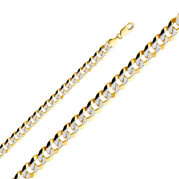 Cuban White Pave Chain - 14k Yellow Gold 9.8mm