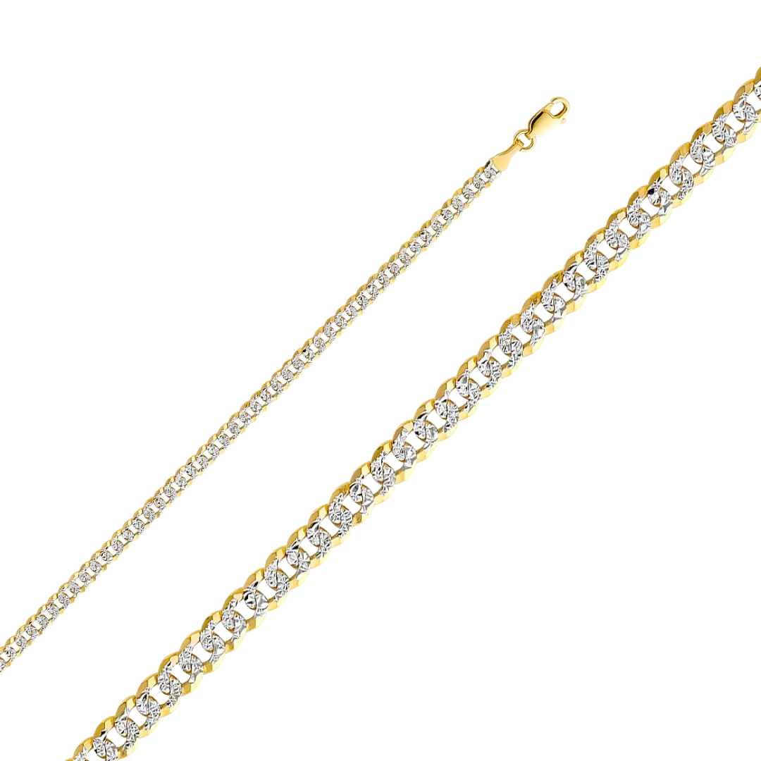 Cuban White Pave Chain - 14k Yellow Gold 4mm