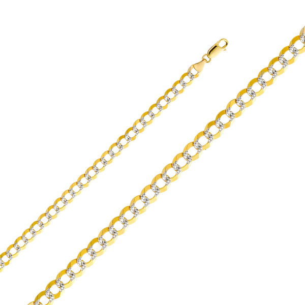 Cuban Open Light White Pave Chain - 14k Yellow Gold 7mm