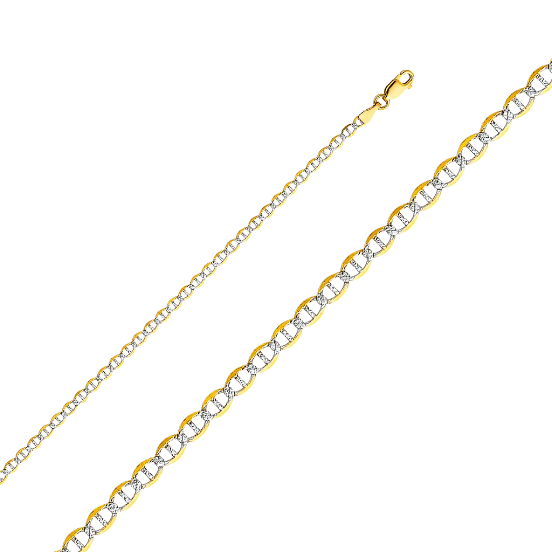 Flat Mariner White Pave Chain - 14k Yellow Gold 3.4mm