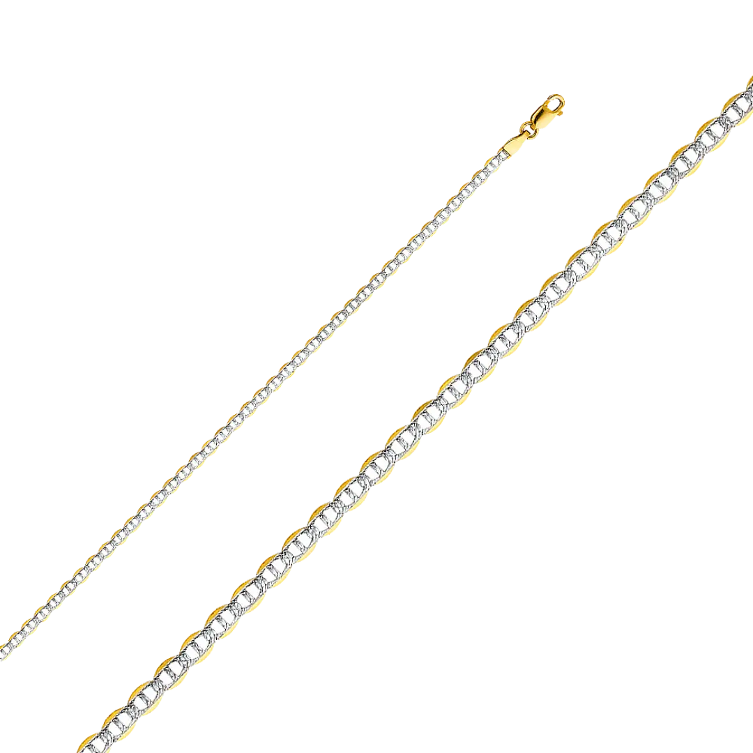 Flat Mariner White Pave Chain - 14k Yellow Gold 2.5mm