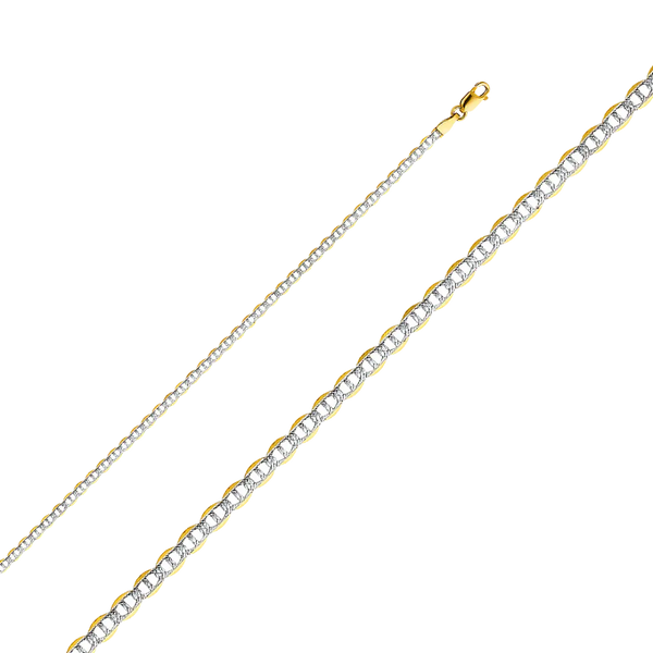 Flat Mariner White Pave Chain - 14k Yellow Gold 2.5mm