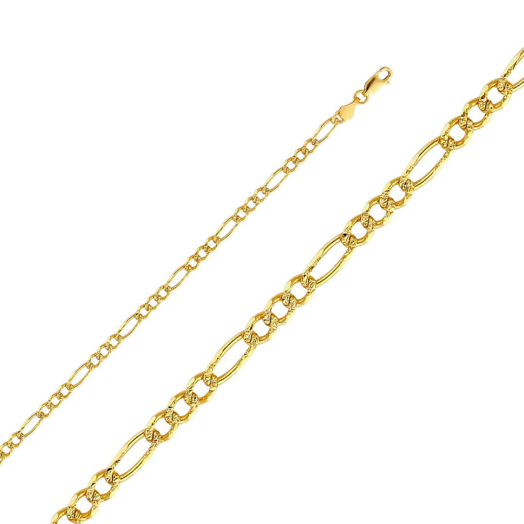 Figaro Diamond Cut Chain - 14k Yellow Gold 4mm