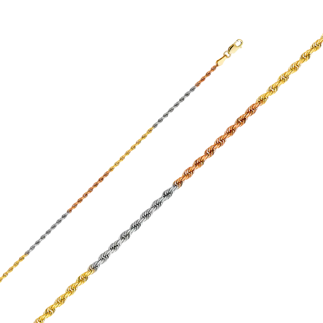 Solid Rope Chain - 14k Tri Color Gold 1.9mm