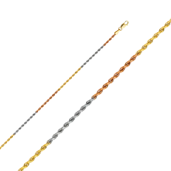 Solid Rope Chain - 14k Tri Color Gold 1.9mm