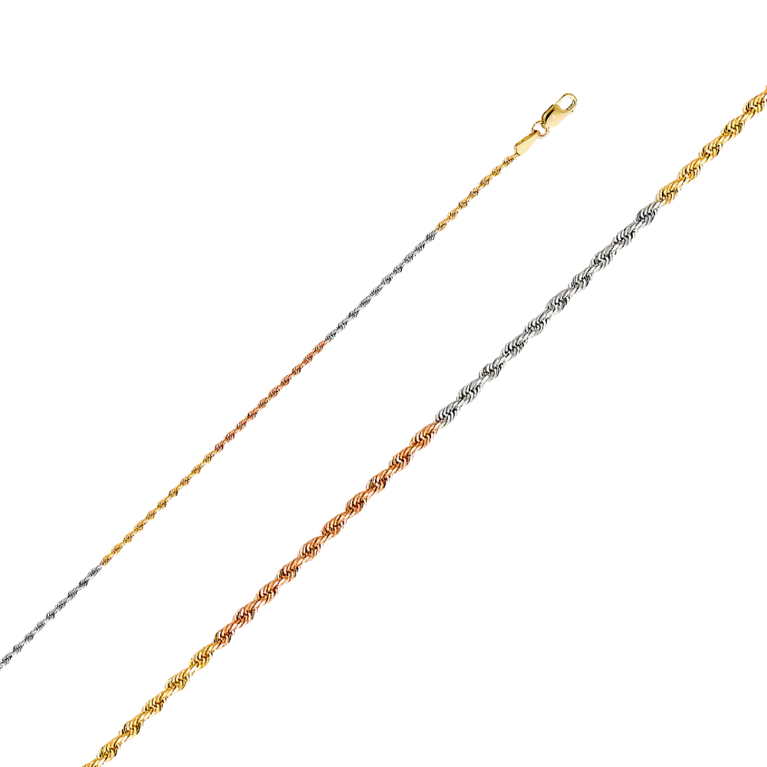 Solid Rope Chain - 14k Tri Color Gold 1.5mm