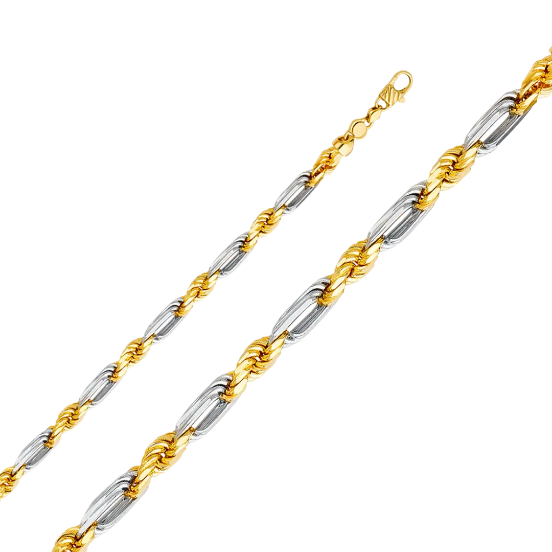 Solid Figarope Chain - 14k Two Tone Gold 7.5mm