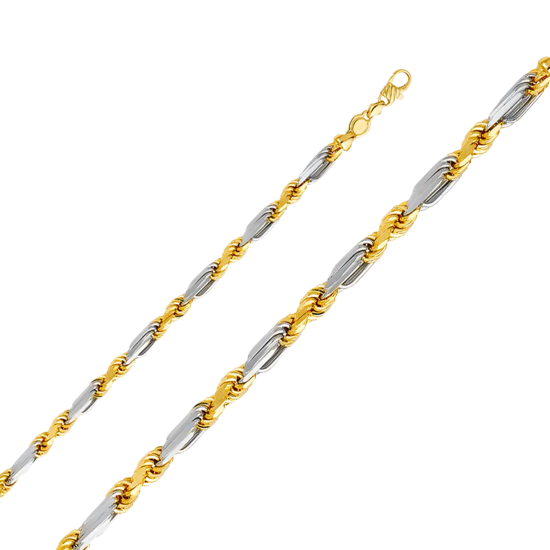 Solid Figarope Chain - 14k Two Tone Gold 6.5mm