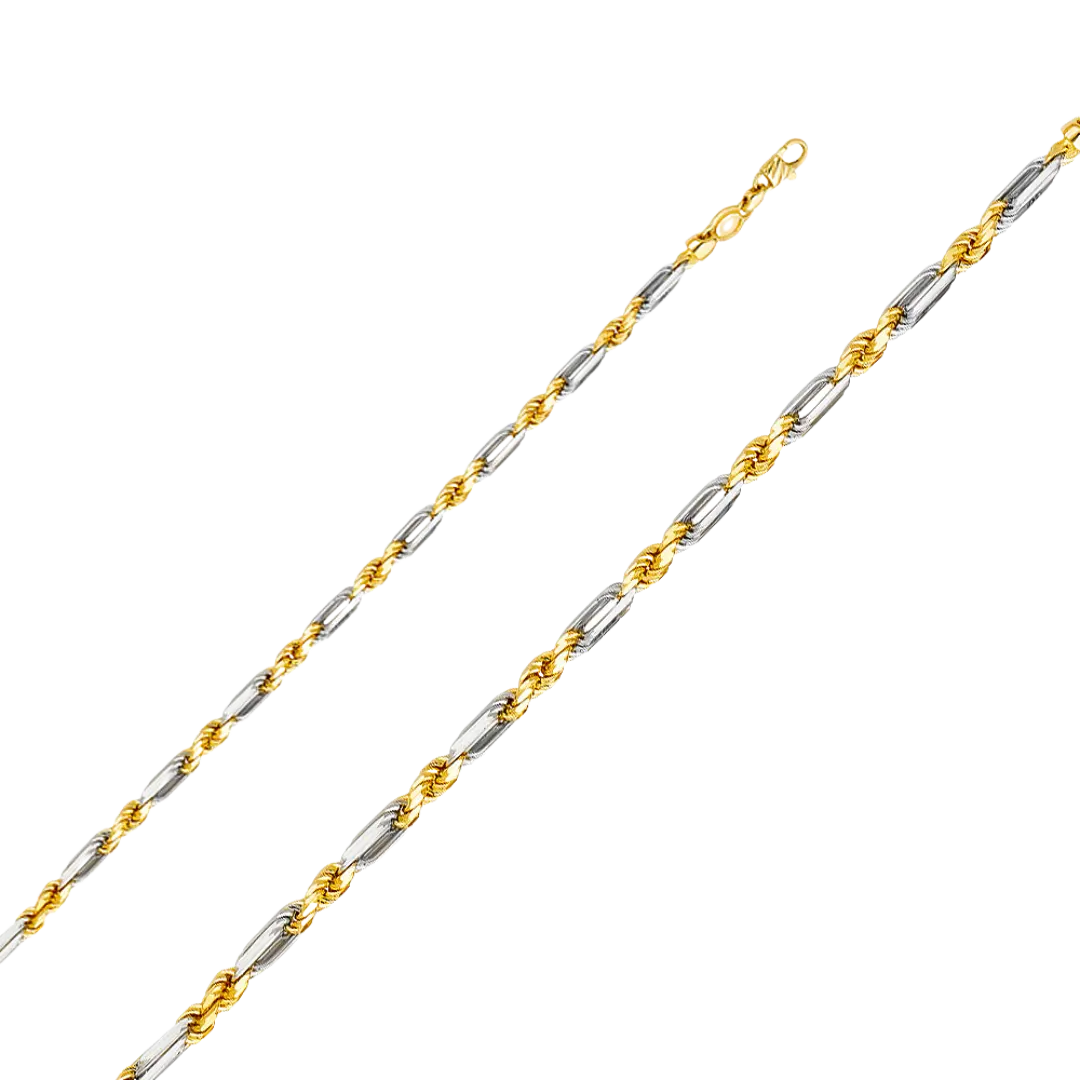 Solid Figarope Chain - 14k Two Tone Gold 4mm