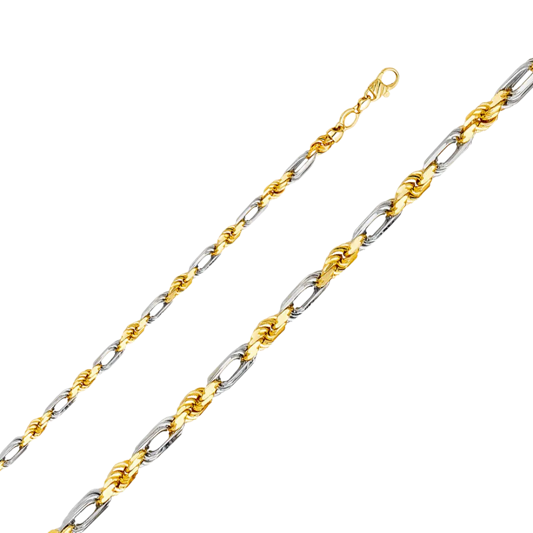 Solid Figarope Chain - 14k Two Tone Gold 3mm