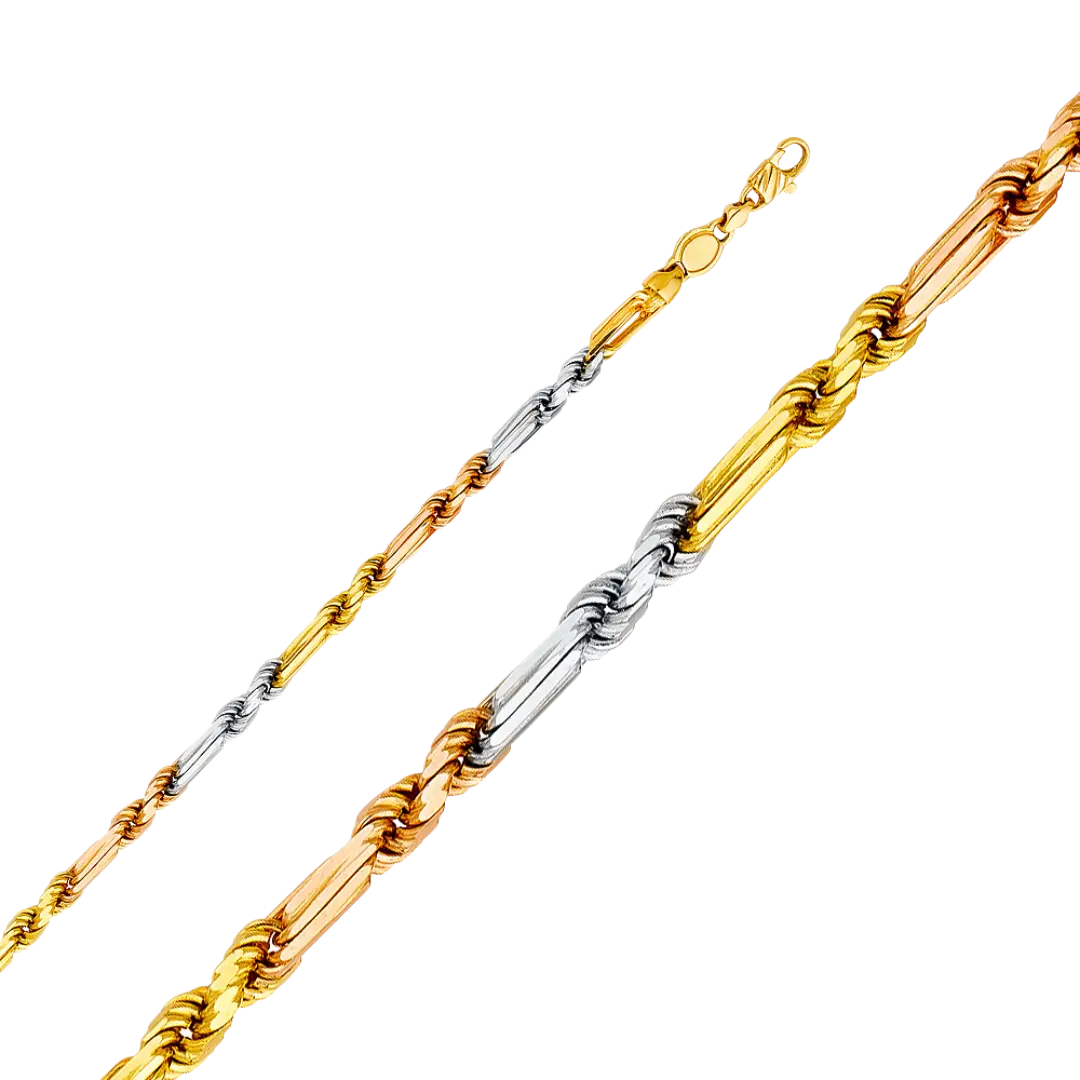 Solid Figarope Chain - 14k Tri Color Gold 4mm