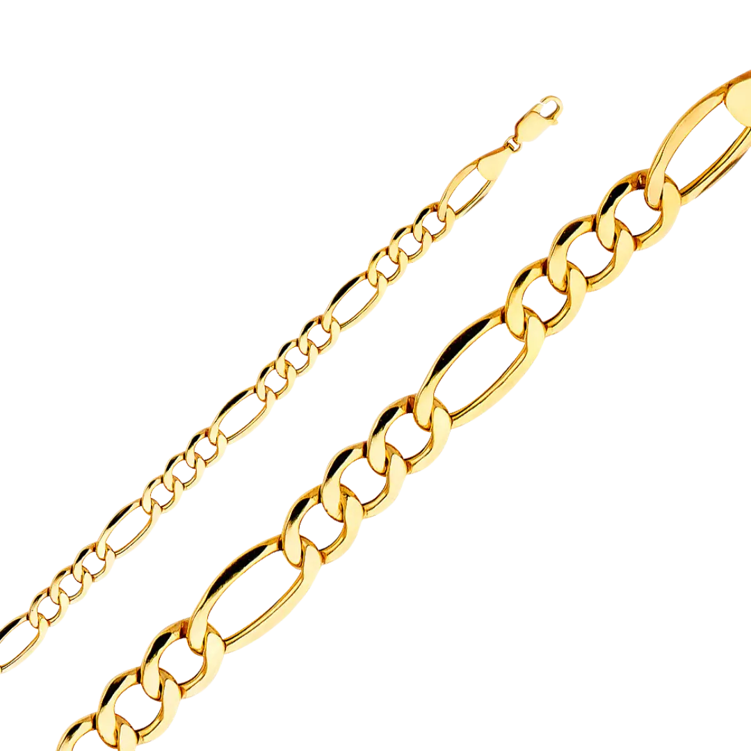 Bevelled Figaro Chain - 14k Yellow Gold 6.5mm