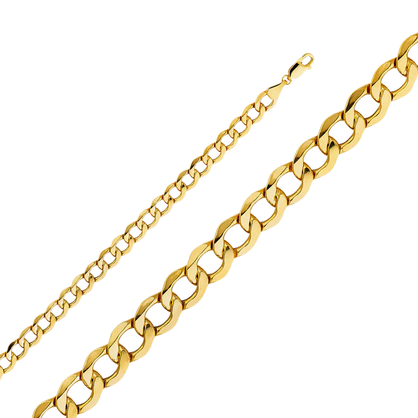 Hollow Bevelled Curb Chain - 14k Yellow Gold 6.8mm