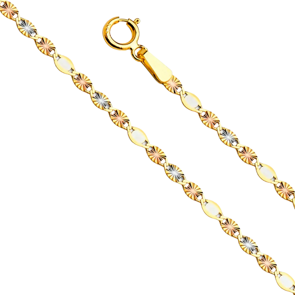 Flat Valentino Star Edge DC Chain - 14K Tri Color Gold 2.1mm