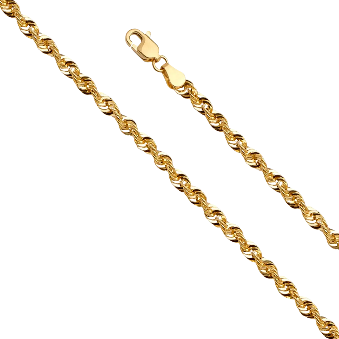 Hollow Super Light French Rope Chain - 14k Yellow Gold 3.8mm