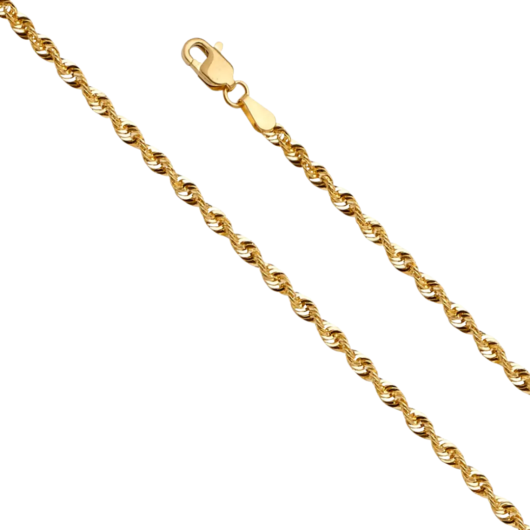 Hollow Super Light French Rope Chain - 14k Yellow Gold 2.5mm