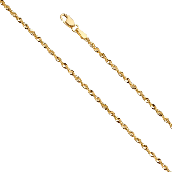 Hollow Super Light French Rope Chain - 14k Yellow Gold 1.9mm