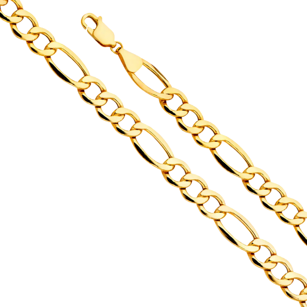 Bevelled Figaro Chain - 14k Yellow Gold 8.4mm